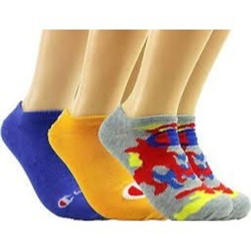 3 Pack Champion Super No Show Socks Men's 6-12 Camo Red Blue Yellow NEW